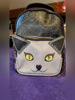 Betsey Johnson Halloween Vampire Kitty Bat Cat Mini Backpack Spiderweb Black